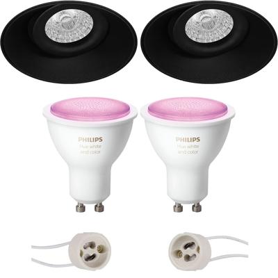 GU10 Inbouwspot Set - Mat Zwart - Inbouw Rond - Trimless - Kantelbaar - Philips Hue - White and Color Ambiance - Bluetooth - Pragmi Nivas Pro - Ø150mm