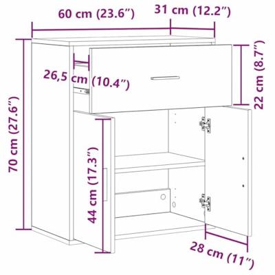 Dressoir met lade Oud hout 60 x 31 x 70 cm Bewerkt hout