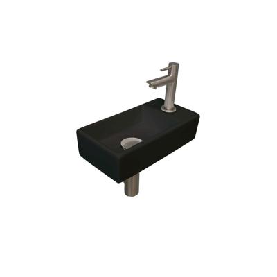 INK - Fonteinpack Porselein Rechts incl. Fonteinkraan - Design Sifon - Design Plug en Montageset - 360x180x90 Mm - Mat Zwart/brushed Nickel