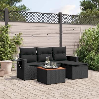 5-delige Loungeset met kussens poly rattan zwart 5-delige Loungeset met kussens poly rattan zwart