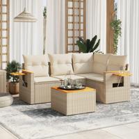 5-delige Loungeset met kussens poly rattan beige - thumbnail