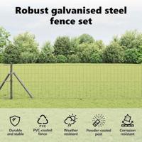 VidaXL Hek met paal grijs 0,4 x 10 m staal en pvc - thumbnail