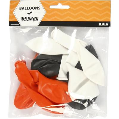 Creativ Company Ballonnen, rond, d 23-26 cm, zwart, oranje, wit, 10 stuk/ 1 doos
