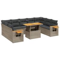 11-delige Loungeset met kussens poly rattan grijs - thumbnail