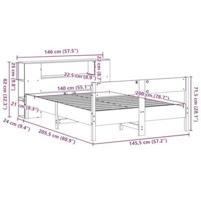 Bed met boekenkast zonder matras massief grenenhout 140x200 cm