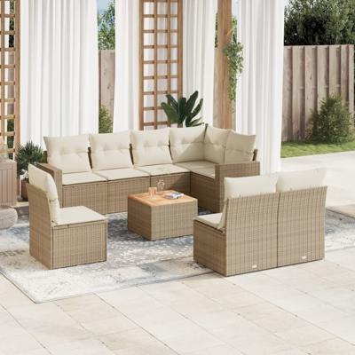9-delige Loungeset met kussens poly rattan beige