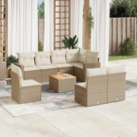 9-delige Loungeset met kussens poly rattan beige - thumbnail