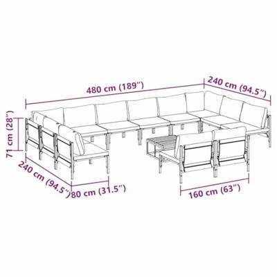 Tuinbankenset met kussen 13 pcs Zwart Staal