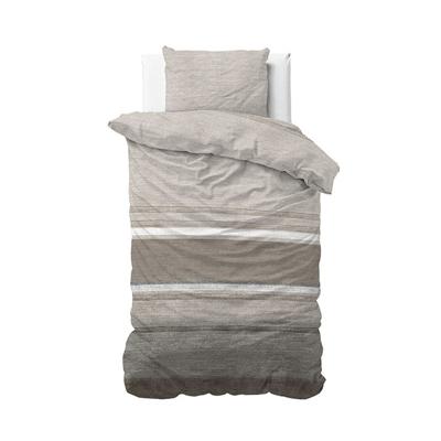 RoyalTextile - Stone Stripe Dekbedovertrek Flanel - Taupe - 140 x 220