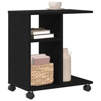 Bijzettafel met plank Zwart eiken 50 x 30 x 55 cm Bewerkt hout