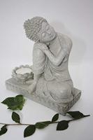 Boeddha met Kaarshouder Steengrijs (17,5 cm) - thumbnail