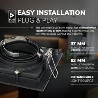 Set van 6 Durham vierkante LED inbouwspots - 4 Watt 345 lumen - 2700k warm wit - GU10 - Dimbaar Kantelbaar - Voor binnen - Zwart - thumbnail