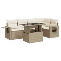 6-delige Loungeset met kussens poly rattan beige - thumbnail