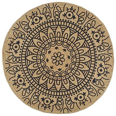 VidaXL Vloerkleed handgemaakt met donkerblauwe print 150 cm jute VidaXL Vloerkleed handgemaakt met donkerblauwe print 150 cm jute