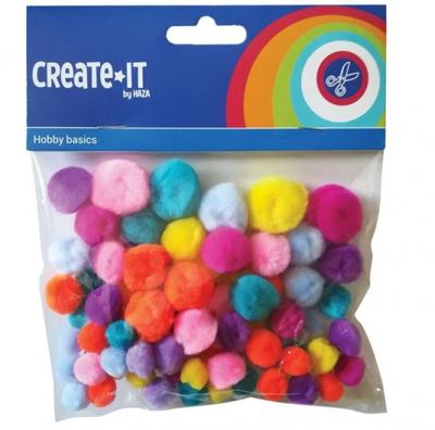Create-It Pompoms Bright Mix 75 Stuks