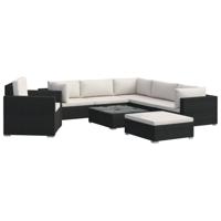 8-delige Loungeset met kussens poly rattan zwart - thumbnail