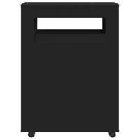 Badkamerkast smal met wielen bewerkt hout zwart - thumbnail
