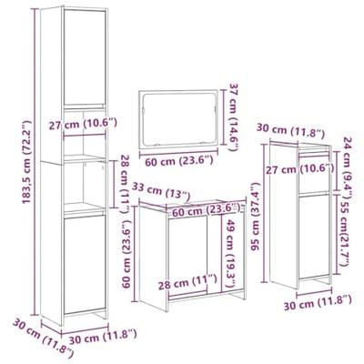 4-delige Badkamermeubelset bewerkt hout oud houtkleurig