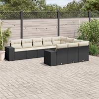 11-delige Loungeset met kussens poly rattan zwart - thumbnail