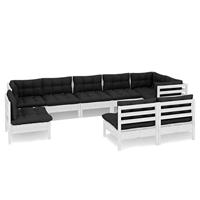 9-delige Loungeset met kussens massief grenenhout wit - thumbnail