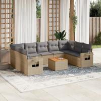 10-delige Loungeset met kussens poly rattan beige - thumbnail
