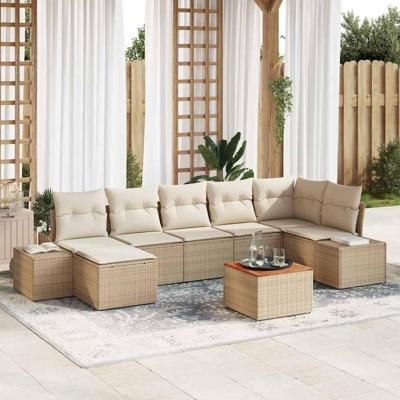 Tuinbankenset met kussen 8 pcs Beige poly rattan