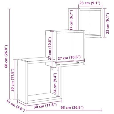 Wandplanken kubus 68x15x68cm bewerkt hout zwart eikenkleur Wandplanken kubus 68x15x68cm bewerkt hout zwart eikenkleur