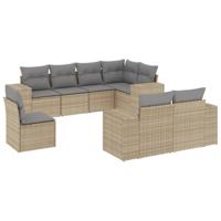 9-delige Loungeset met kussens poly rattan beige - thumbnail