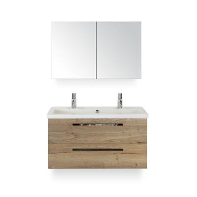 Seville Badmeubelset 100 cm - Natuur Eiken - Wastafel Djazz 2 kraangaten - met Spiegelkast