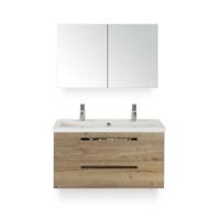 Seville Badmeubelset 100 cm - Natuur Eiken - Wastafel Djazz 2 kraangaten - met Spiegelkast - thumbnail