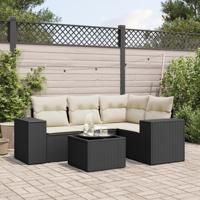 4-delige Loungeset met kussens poly rattan zwart - thumbnail