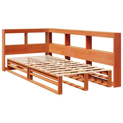 Bed met boekenkast zonder matras grenenhout wasbruin 140x200 cm