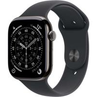 Apple Watch Series 11 GPS + Cellular 46 mm Smartwatch met kast van leisteen titanium, zwart sportbandje (M/L). Slaapscore, conditie bijhouden, gezondheid monitoren, Always‑On display, waterbestendig - thumbnail