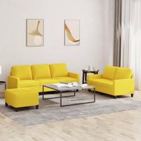 3-delige Loungeset met kussens stof lichtgeel - thumbnail