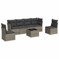 7-delige Loungeset met kussens poly rattan grijs - thumbnail