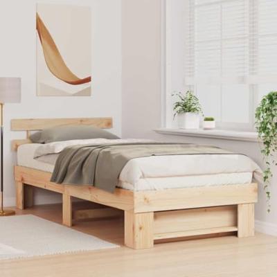 Bedframe met hoofdeinde Bruin 90 x 190 cm Massief grenenhout