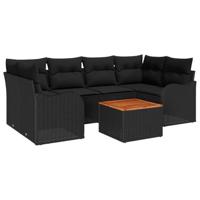 Tuinbankenset met kussen 7 pcs Zwart poly rattan - thumbnail