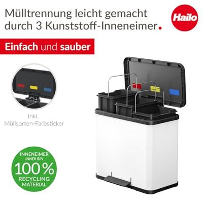HOFE Regalsysteme öko trio plus L 0633-230 Afvalbak 27 l Staal (l x b x h) 470 x 340 x 430 mm Wit Met voetpedaal 1 stuk(s) - thumbnail