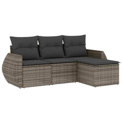 4-delige Loungeset met kussens poly rattan grijs
