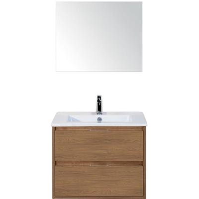 Porto Badmeubelset 70 cm - Honey - Keramische Wastafel Wit Slim met Spiegel