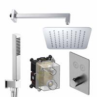 Hotbath Cobber Inbouw Doucheset Vierkant Met Hoofddouche 20 cm En Handdouche Compleet Chroom - thumbnail