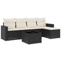 6-delige Loungeset met kussens poly rattan zwart - thumbnail