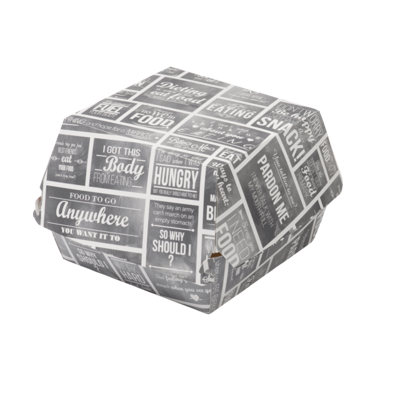 Bak | Karton + verniscoating | Pubchalk | hamburgerbak | 120x120x100mm | wit/grijs | 400 stuks