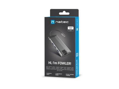 Natec MULTIPORT Fowler Plus USB-C-HUB USB 3.0 3X HDMI 4K USB-C PD RJ45 SD Micro SD
