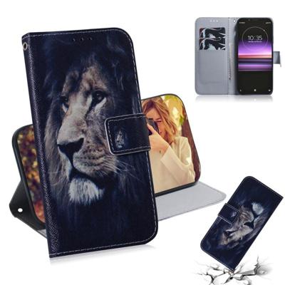 Lion patroon gekleurde tekening horizontale Flip lederen case voor Sony Xperia 1 met houder & kaartsleuven & portemonnee