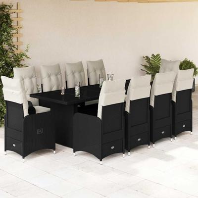 11-delige Bistroset met kussens poly rattan zwart