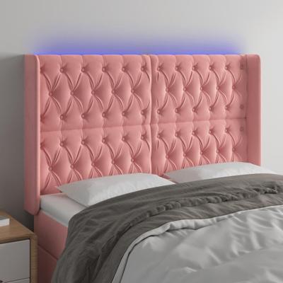 Hoofdbord LED 147x16x118/128 cm fluweel roze
