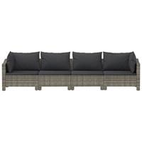4-delige Loungeset met kussens poly rattan grijs - thumbnail