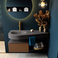 MONDIAZ RIVA 120cm badmeubel onderkast / planchet kleur Rust met 1 lade. Wastafel DULCET links 1 kraangat kleur Dark_Grey. - thumbnail