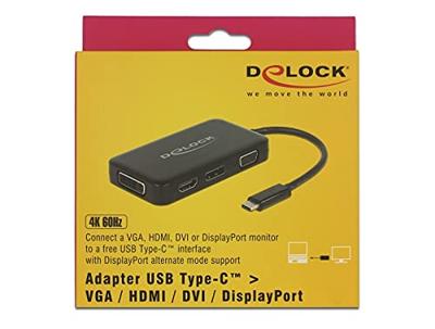 DeLOCK usb-c > vga / hdmi / dvi / displayport adapter (zwart, 0,15 meter)